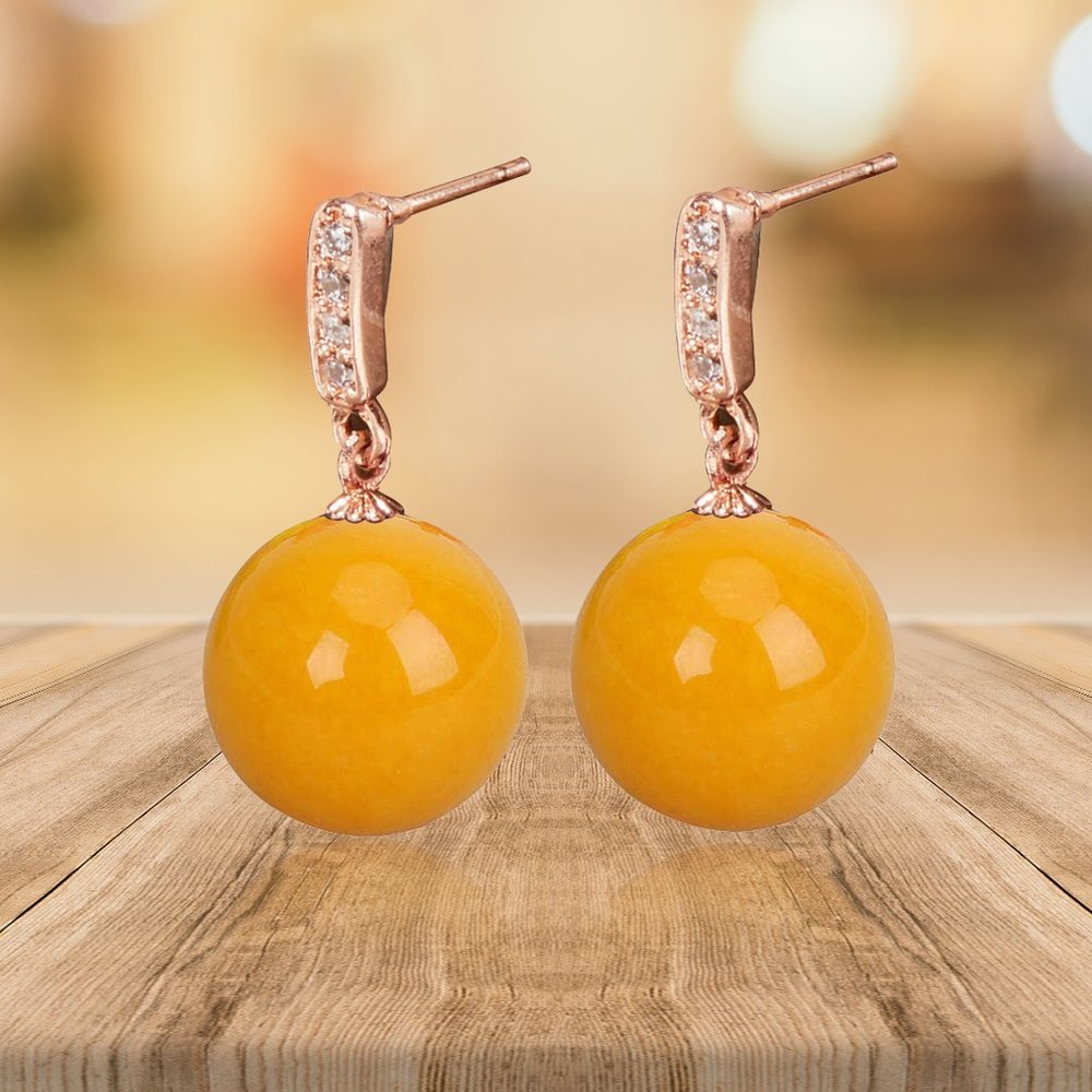 V3 Jewelry Gold Over Brass Yellow Amber With Cubic Zirconia Dangle Earrings